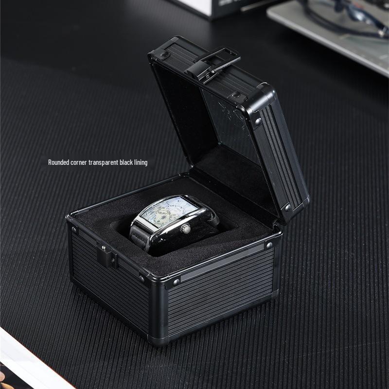 Pure Black & Sky Blue Aluminum Watch Storage Box with Transparent Lid
