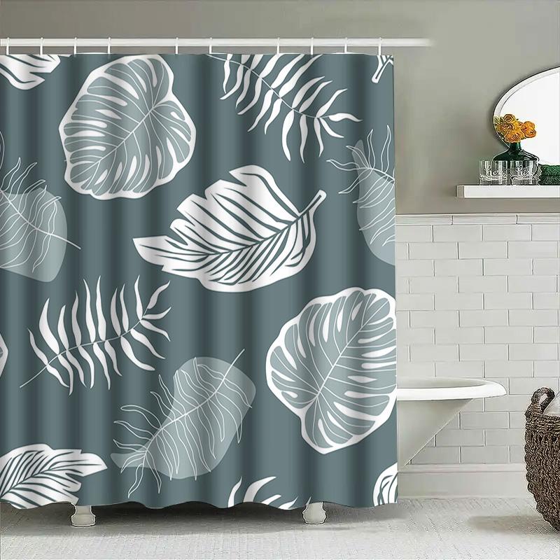 Green Monstera Shower Curtain White Palm Leaf Print Home Decor Waterproof Bath Liner For Bathroom Decorative Size: 72''X84'' (18