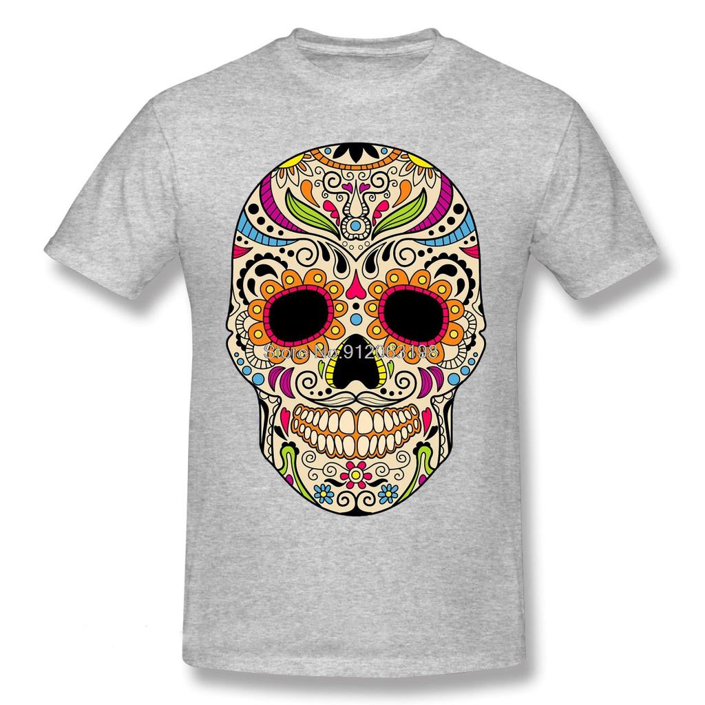 Mexican Sugar Skull Funny 2021 New Arrival TShirt Mexican Color Skull Unique Design Crewneck Cotton For Unisex Shirt