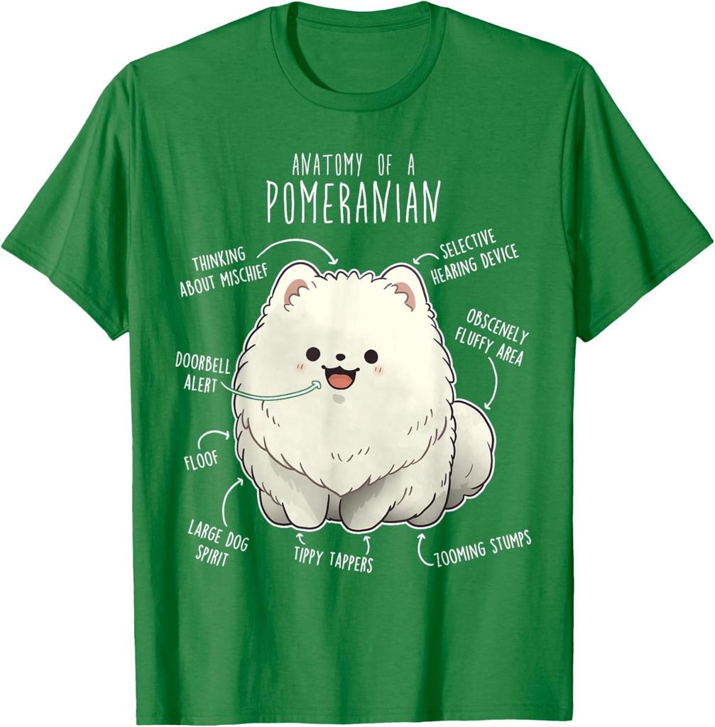 Anatomy of a Pomeranian Funny Cute Dog Graphic Tee Soft Cotton T-Shirt for Dog Lovers