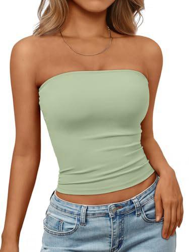 Top a tubino senza maniche da donna, senza spalline, Streetwear, tinta unita, Bustier, vestibilità aderente, elasticizzato, estivo, casual, da indossare tutti i giorni, Canottiera