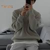 Fall Winter Men Sweater Turn-down Collar Half Zipper Long Sleeves Solid Color Loose Knitted Top Daily Wear School Work Knitwear