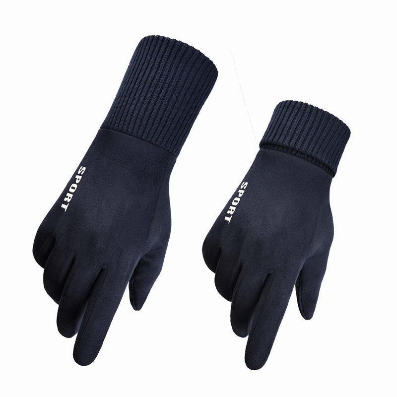Suede Gloves, Men's Autumn and Winter Outdoor Warmth Touch Screen Velvet Thin Cycling Motorcycle Cotton Gloves