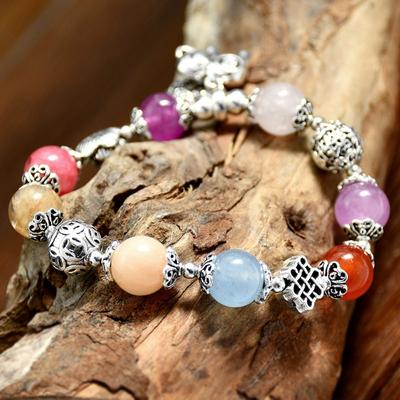 GemChic Women's Ethnic Colored Agate Crystal Elephant Pendant Alloy Flower Beads Bracelet Classical Retro Birthday Christmas Jewelry Gift
