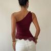 European and American Summer New Metal Buckle Slanted Shoulder Lace Splicing Irregular Hem Vest
