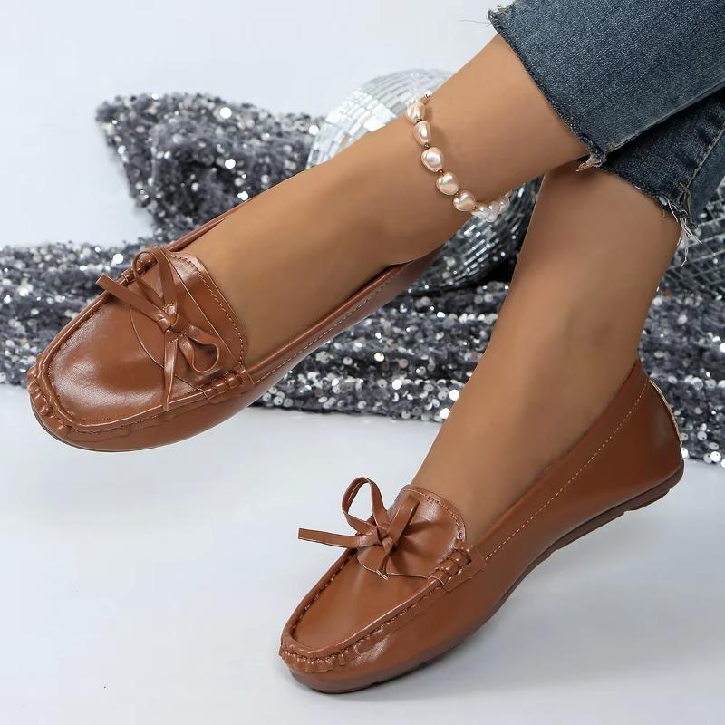 Fashion 2025 New Outdoor Comfortable Women's Slip on Casual Flats Round Toe Soft Bottom Bow Tie Sewing Flats for Daily Wear & Plus Size