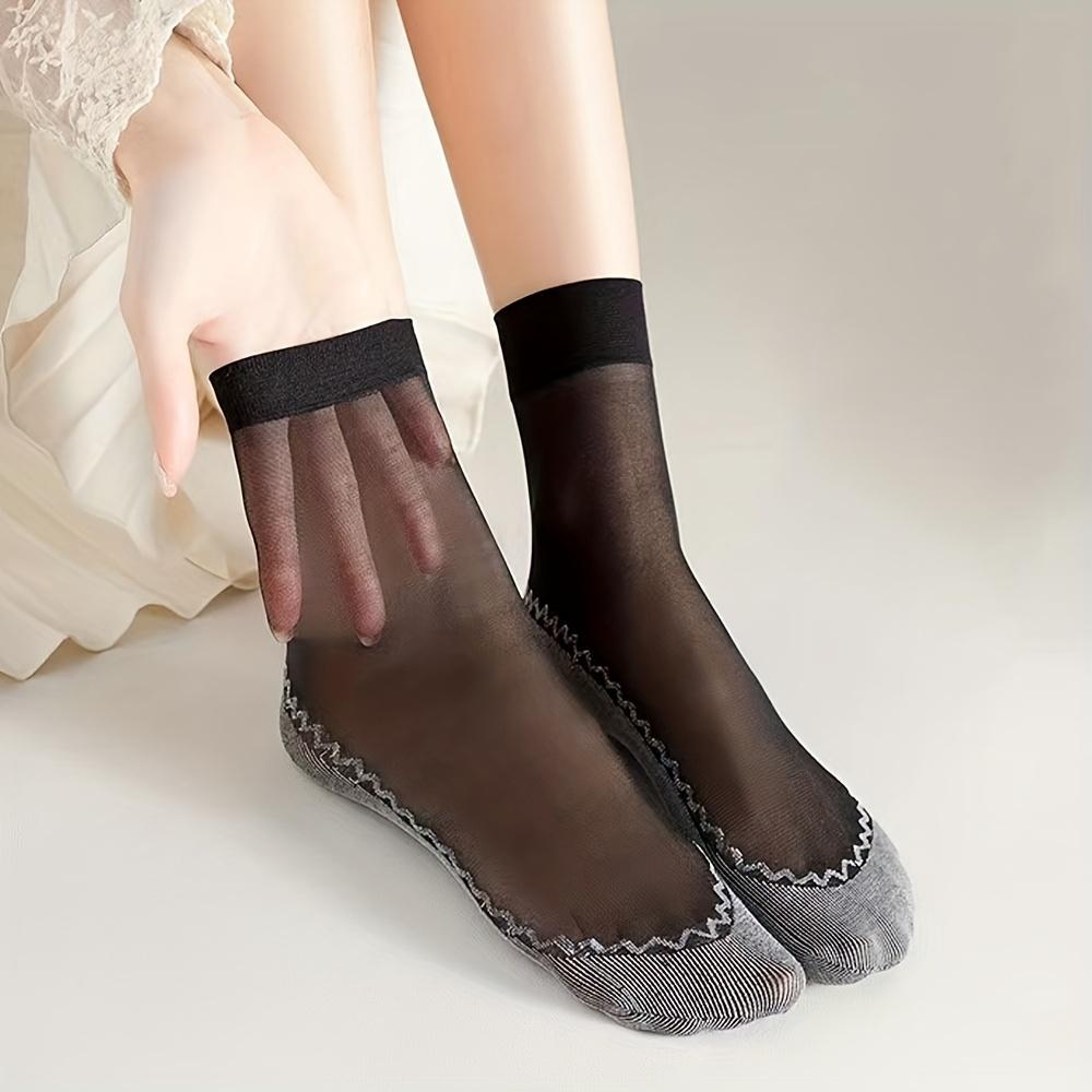 5 Pairs Breathable Comfy Semi-sheer Unisex Socks - Non Slip Bottom - Women's Stockings & Hosiery