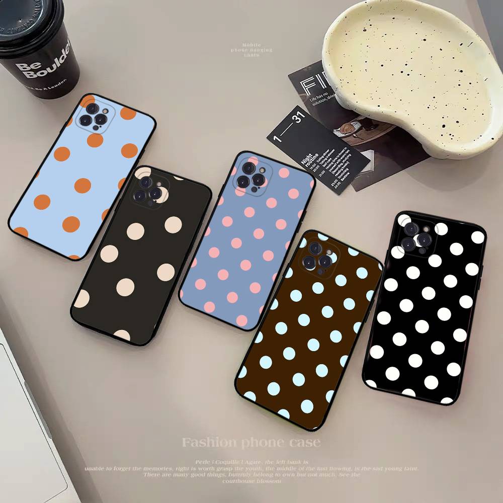 Simple Black White Polka Dot Fit For iPhone 16 15 Promax Phone Case iPhone 14 11 12 High End 13 Pro Silicone