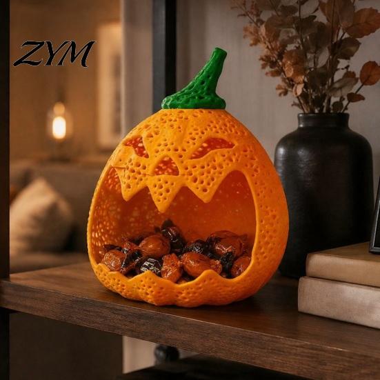 Festival Atmosphere Desktop Decorations Hollow Pumpkin Storage Ornament for Halloween, Decorative Candy Holder, Creative Ghost Face Desk Decor