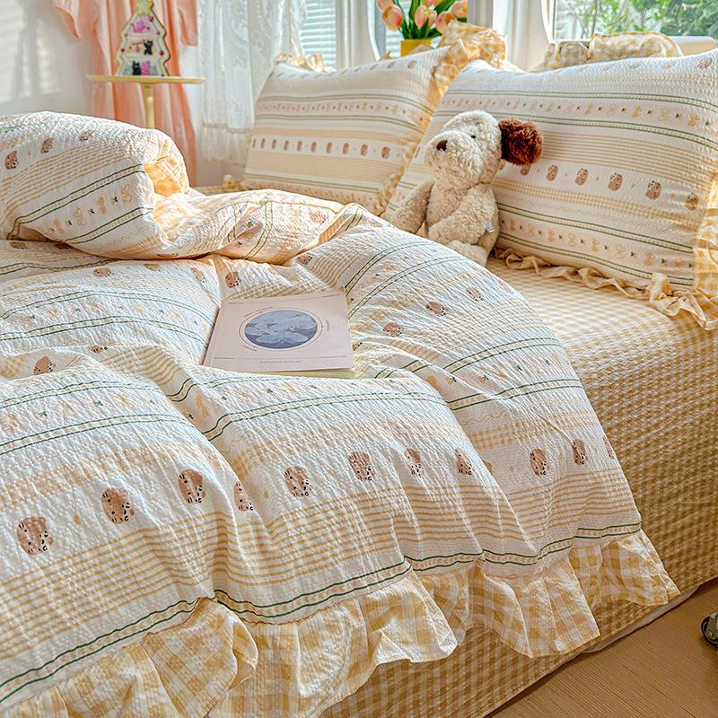 Spring/Summer Kids' Cotton Lace Duvet & Sheet Set - Korean Style, A-Grade, Puffy, 3-Piece