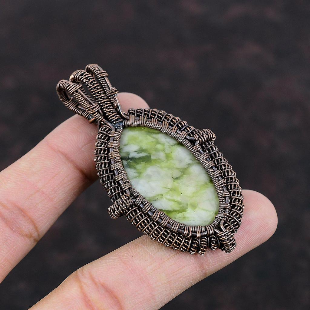 Green Aragonite Copper Pendant Wire Wrapped Gemstone Pendant Green Aragonite Jewelry Handmade Pendant Copper Wire Wrap Jewelry Gift For Mom