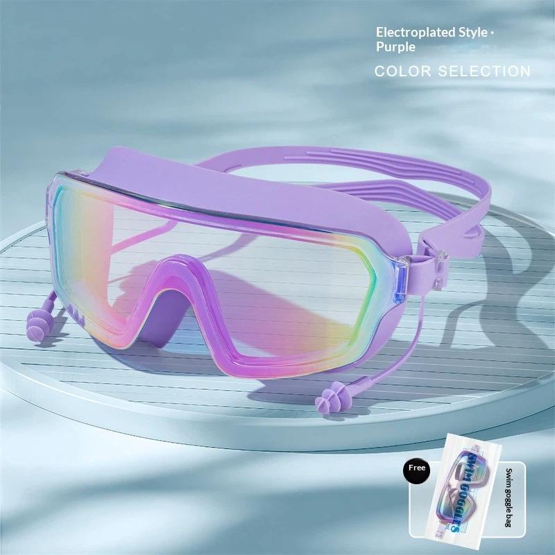 Large Frame Anti Fog Swim Goggles With Ear Plugs Panoramic Wide View Waterproof Swimming Glasses For Adults Pool Beach Water Spo