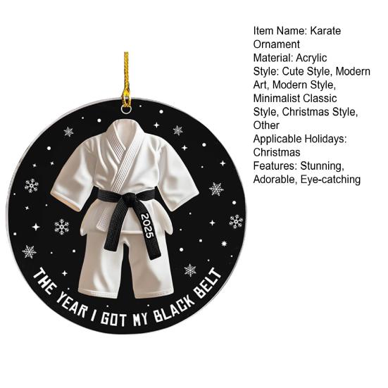 Karate Christmas Ornament 2D Flat Acrylic Taekwondo Black Belt Ornament The Year I Got Black Belt Keepsake for Karate Kids Instructors Karate Lovers
