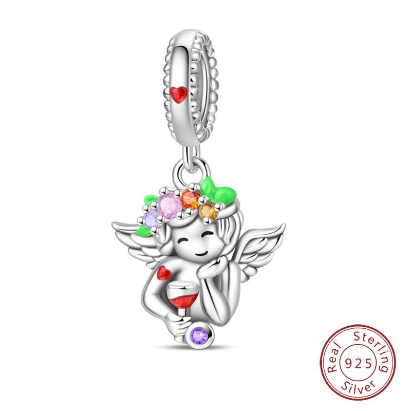 New Copper Fashion Chameleon Blue Whale Guardian Wing Drunk Angel Charms Beads Fit Diy Bracelets Original Jewelry