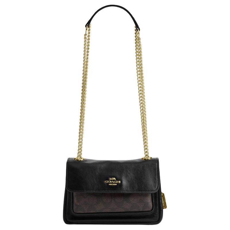 

COACH ELODIE 18 gold hardware accessories cowhide crossbody bag small size women s brown and black чорний