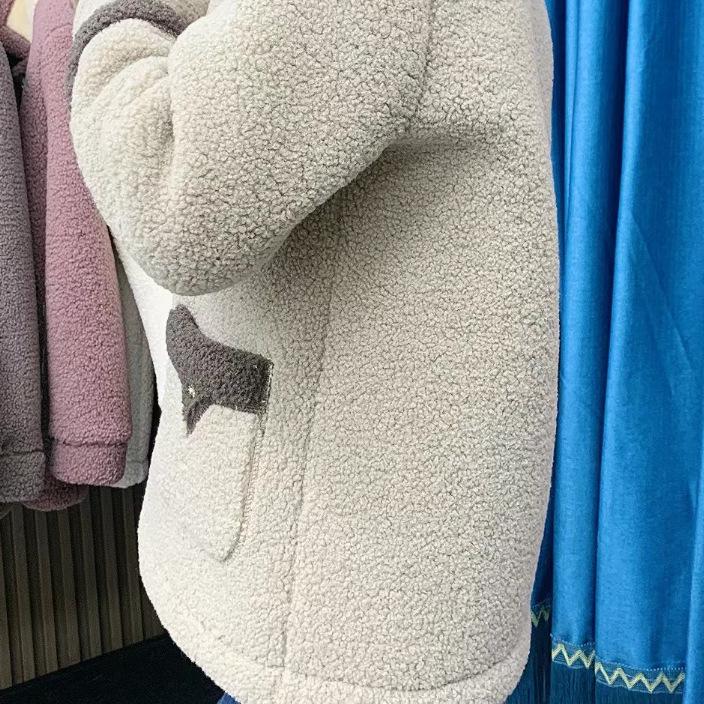 Jehněčí fleecová bunda Podzimní a zimní Modely Plus Sametová zhušťovací bunda s mateřským kožíškem Dámská Středně dlouhá