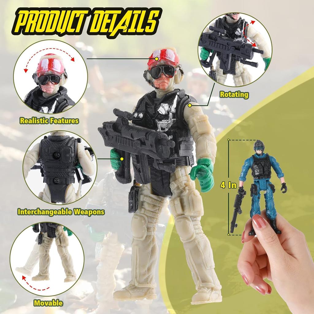 18 Pcs Special Forces Army Men Soldier Combat Movable Action Figures Army Guys Plastic Toy Soldiers Playsets Military Toy Men with Military Weapons