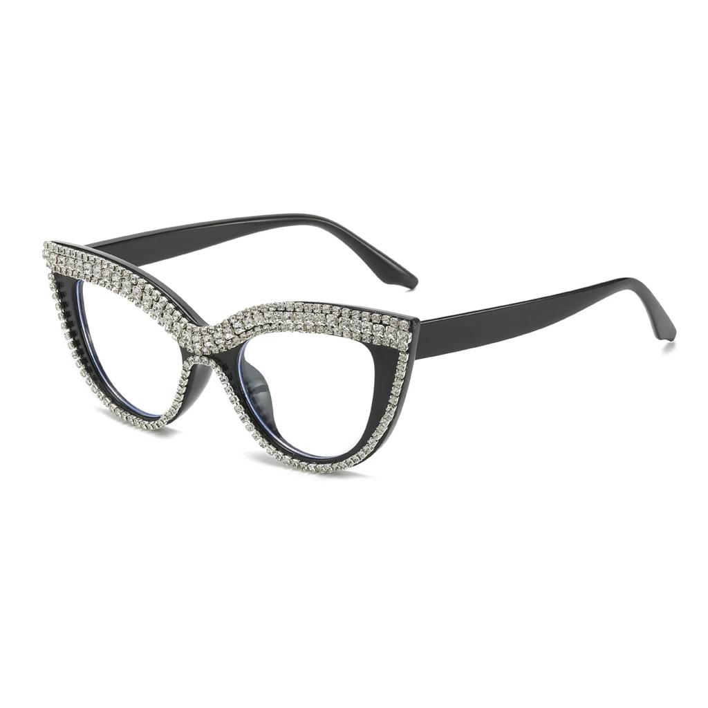 New Personalized and Fashionable Handmade Diamond Studded Cat Eye Reading Glasses with Anti Blue Light Retro High-definition Far Sight Eyeglasses