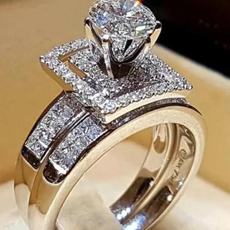 2 PCS/Set Series ! Trendy Milangirl White Crystal Round Ring Set For Women Girls Wedding Engagement Party Fashion