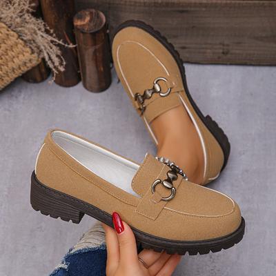 Mocassini da Donna a Calzata Larga con Dettaglio Catena - Scarpe Basse Slip-On con Plateau per la Primavera, Stile Britannico Scarpe Basse