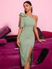 Chic One-Shoulder Slim Fit Evening Gown with Pleated Side Slit