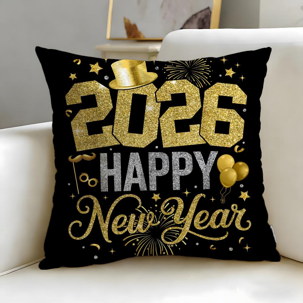 Holiday New Year'S Day Cushion Cover Soft & Easy-Wash Pillow Case – Versatile For Couch, Bed, Travel And Office