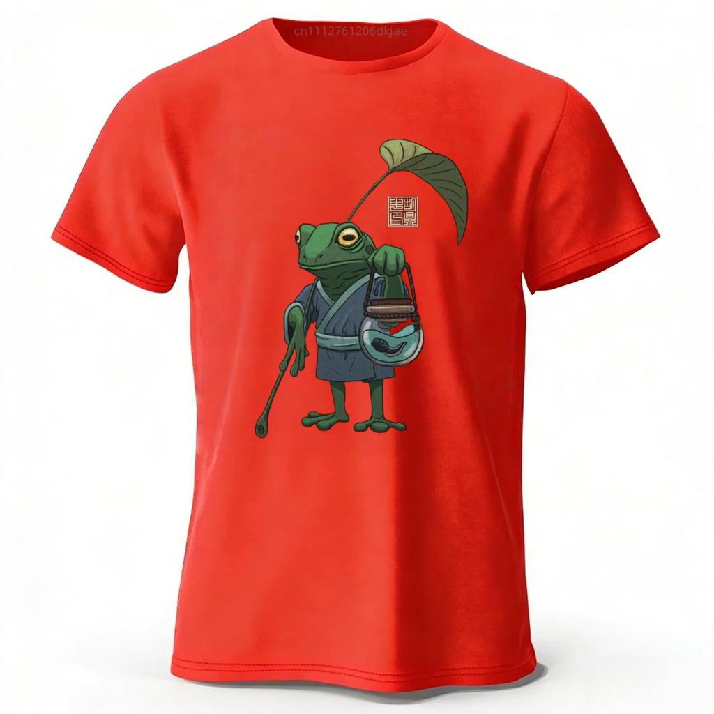 Summer Creative Frog Pure Cotton Short Sleeves Men Casual Trend T-shirt Y2K Large Loose Tops