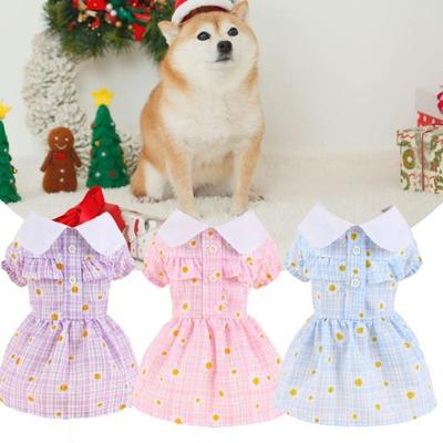 Bright-colored Puppy Clothes Lapel Stylish Plaid Floral Print Dog Skirt