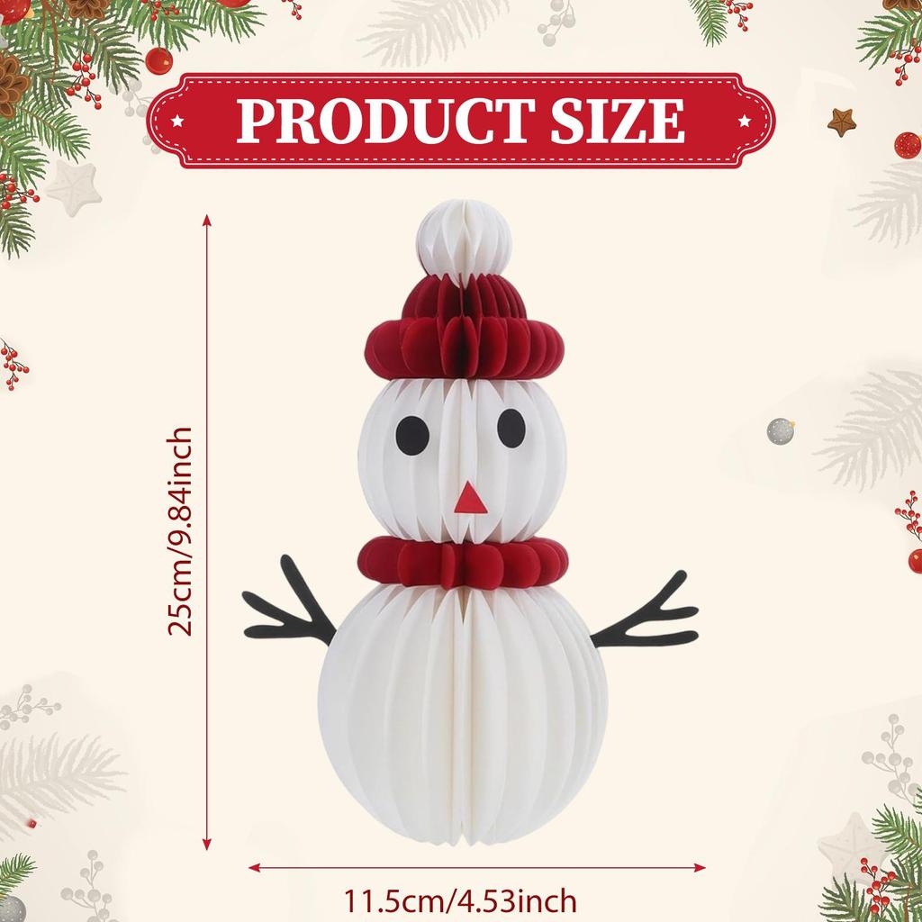 3D Paper Honeycomb Snowman Shelf Holiday Mantel Accents Christmas Decoration