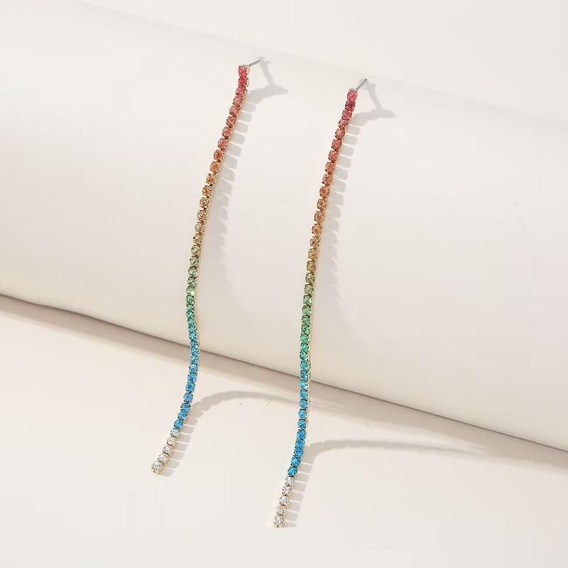 Ulticolor Rhinestone Tassel Long Earrings for Women Shiny Crystal Hanging Dangle Earrings Wedding Party Bridal