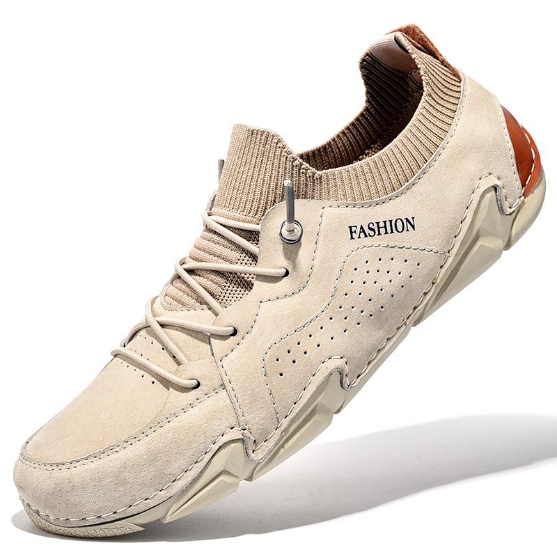 Herrenschuhe Lässige Leder Wildleder Sneaker Mann Outdoor Freizeitspaziergang Flats Männlich Bequem Atmungsaktiv Socken Schuhe Mode Slipper