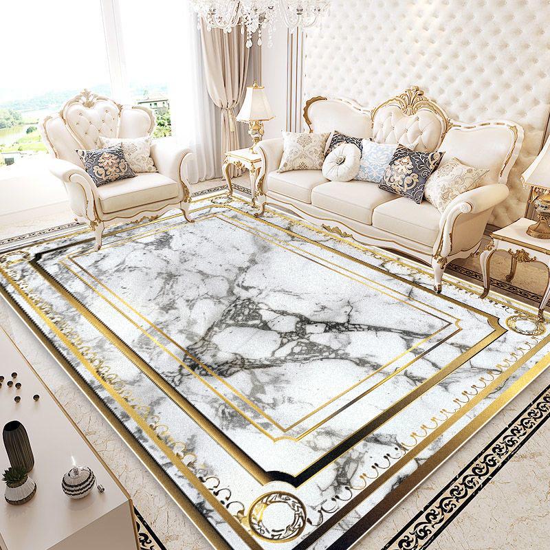 Golden Marble Rugs for Living Room Light Luxury Decoration Sofa Area Large Area Carpet European Home Bedroom Non-slip Floor Mats