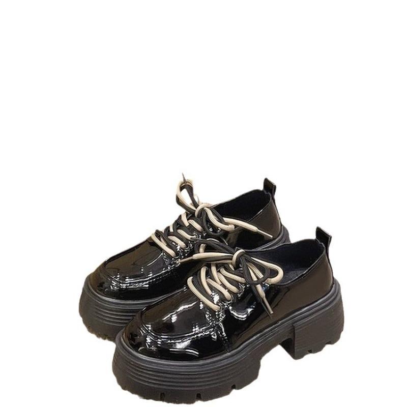 Thick heel thick sole heightened lace-up small leather shoes for women's spring and autumn new models plus versatile retro single shoes