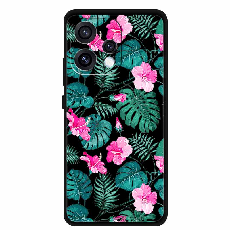 For Oppo Reno15 5G Case Flower Black Silicone Soft Protective Back Covers For Oppo Reno 15C 2025 Phone Case Coque Cartoon Shells