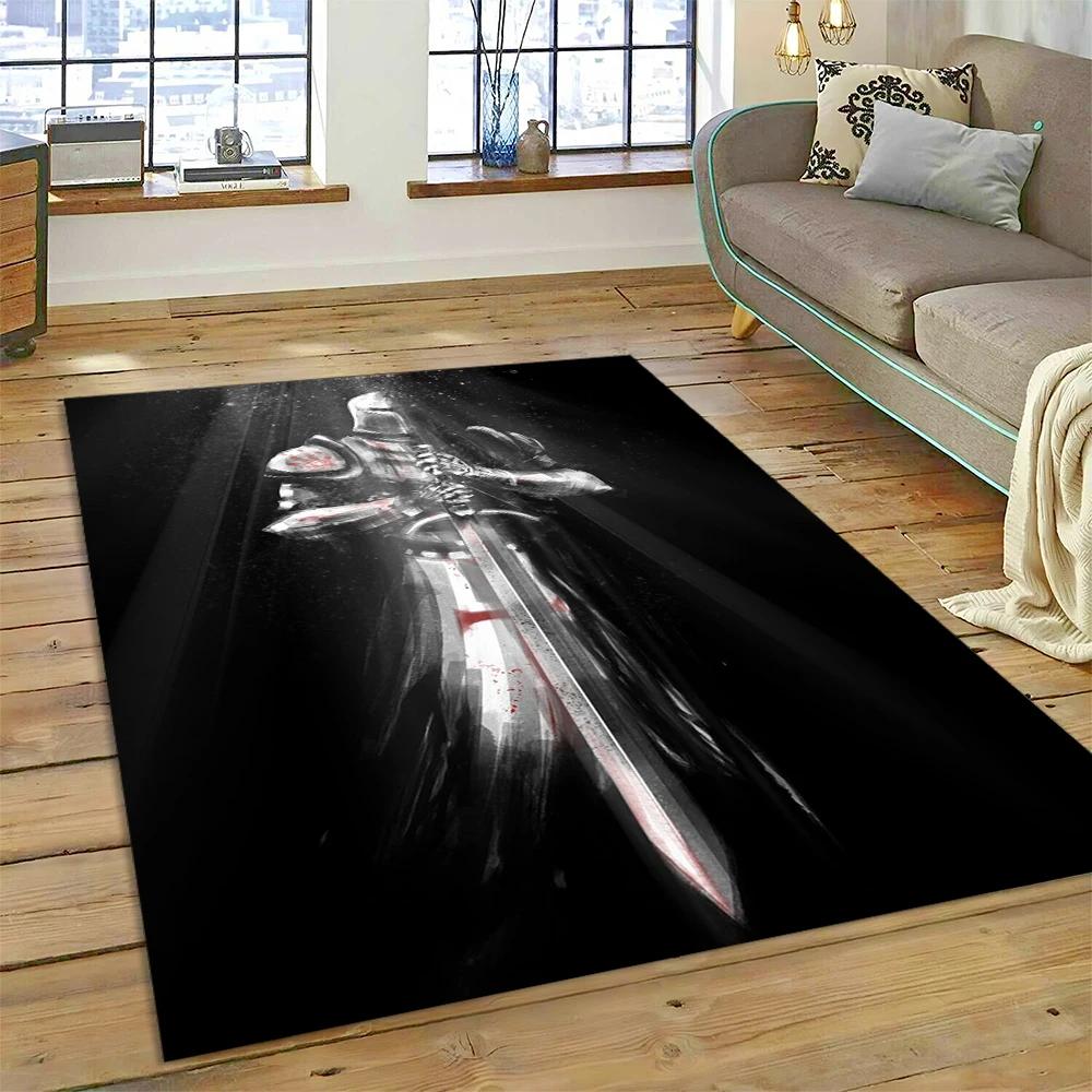3D Templar Black Knight Crusaders Cartoon Carpet Rug for Home Living Room Bedroom Sofa Doormat Decor,Kids Area Rug Non-slip Mat