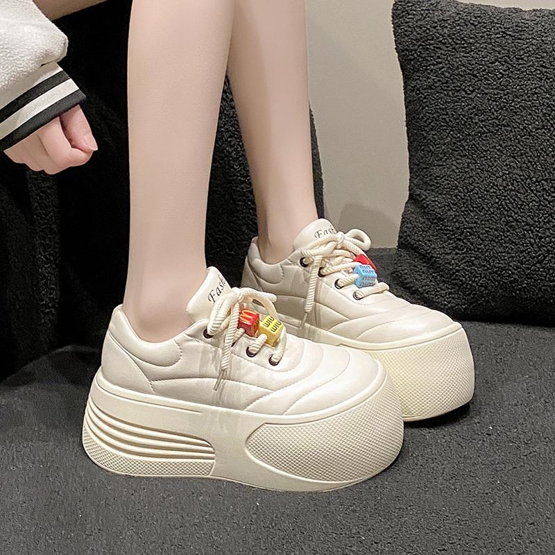 Fashion 7CM Spring Women Chunky Leather Sneakers High Platform Female Trainers Wedge Casual Shoes New Autumn Lace-up Sports Shoes Woman