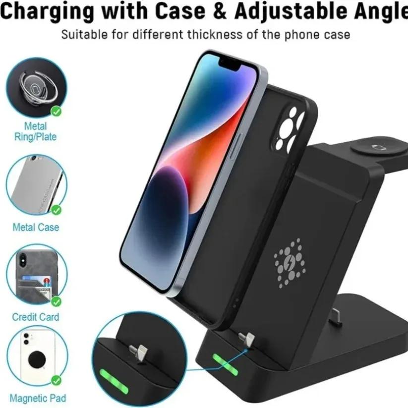 3 In 1 Wireless Charger Stand Fast Charging Station - for iPhone 17-12/X Apple Watch AirPods Samsung Galaxy S25/S23/S22 Charger