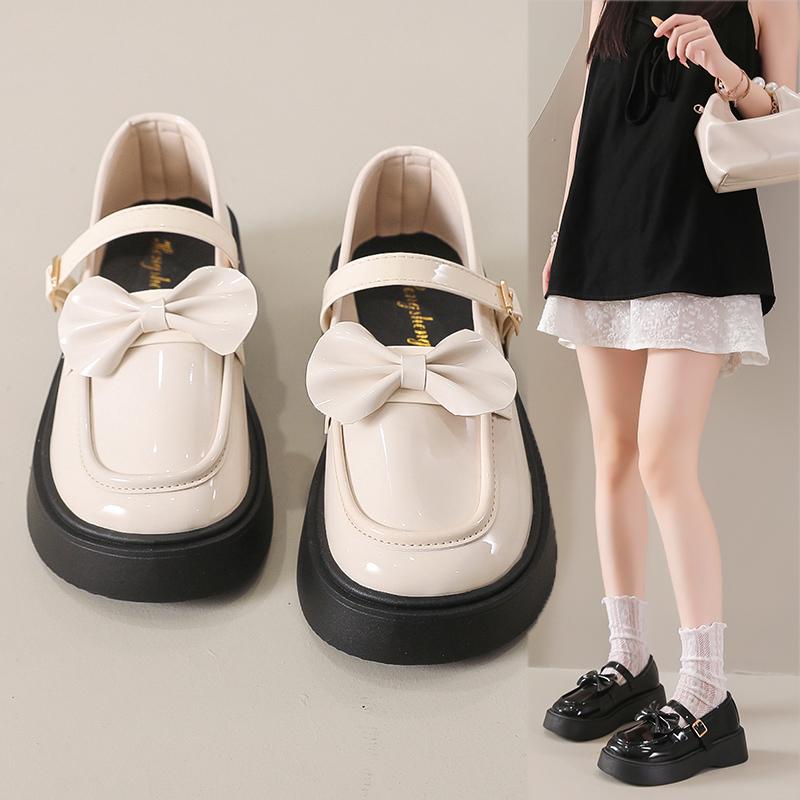 Fashion Women's Shoes Buckle  Jane Shoes Round Toe Solid Loafers Pumps Fashion JK Uniform Shoes Butterfly Knot Platform Leather Shoe