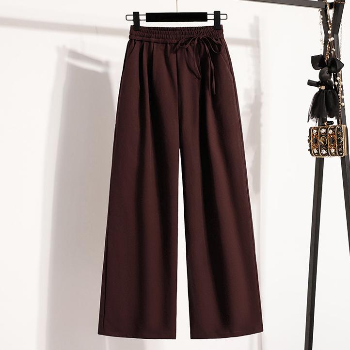 Dimanaf 2025 Plus Size Long Pants Women Elastic Loose High Waist Vintage Solid Cotton Loose Casual Female Basic Trousers Harem Pants Wide Leg Pants