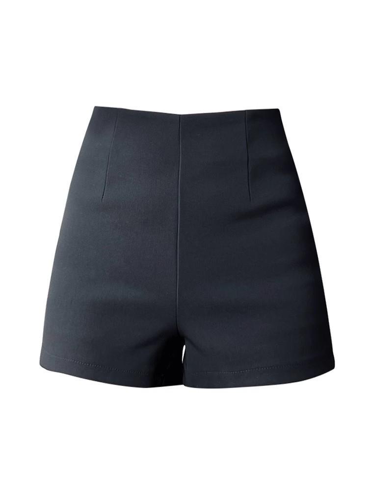 Women's Black High-Waisted Slimming Stretch Shorts - Petite Autumn Casual Sportswear