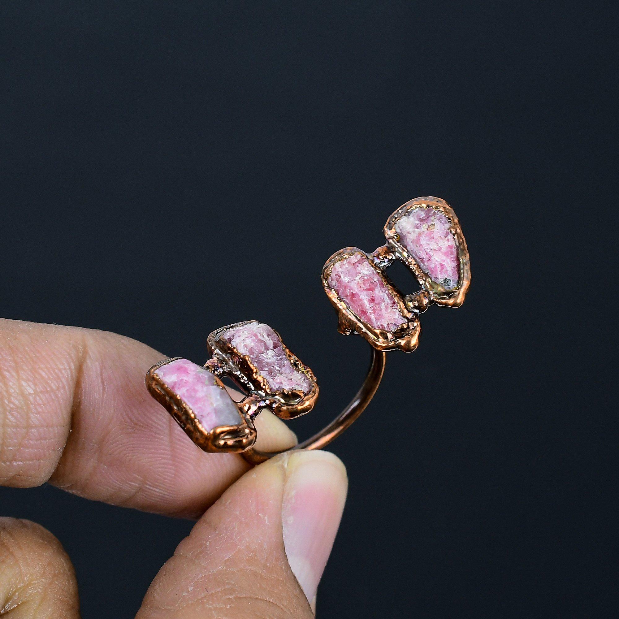 

Кольцо из розового тулита ручной работы, кольцо из электроформованной меди, антикварное украшение, регулируемое кольцо, подарок на помолвку