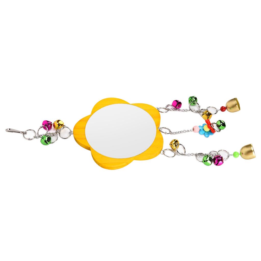 Chicken Mirror Toys Wood Chicken Hanging Mirror Toys with Bell for Chicken Stuff Parakeet Bird Playing