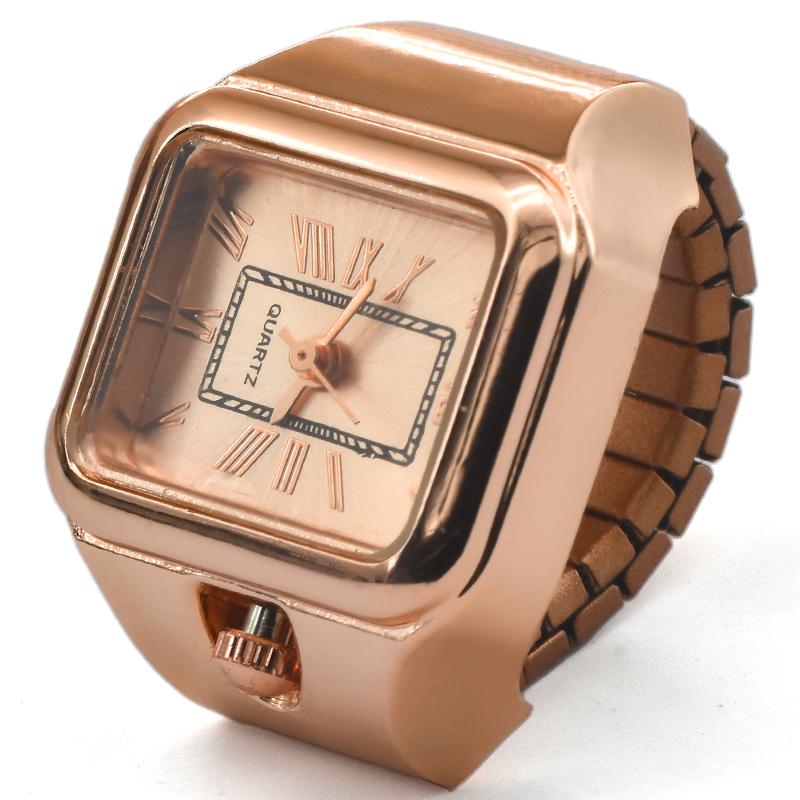 

Ring Quartz Watch New Creative Roman Literal Alloy Shell Finger Square Dial Couple Men And Women ярко-розовый