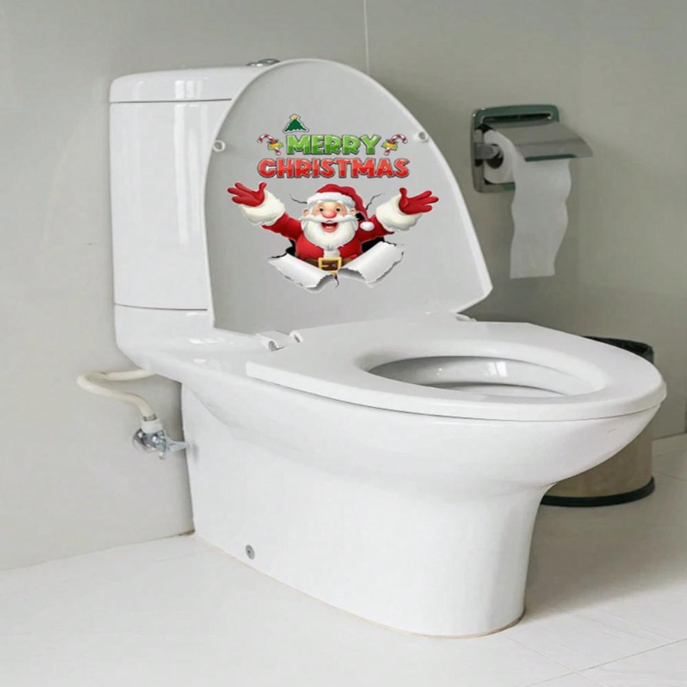 1 PC Toilet Stickers Decals, Funny Snowman Xmas Tree Toilet Lid Tank Decals for Bathroom Decoration