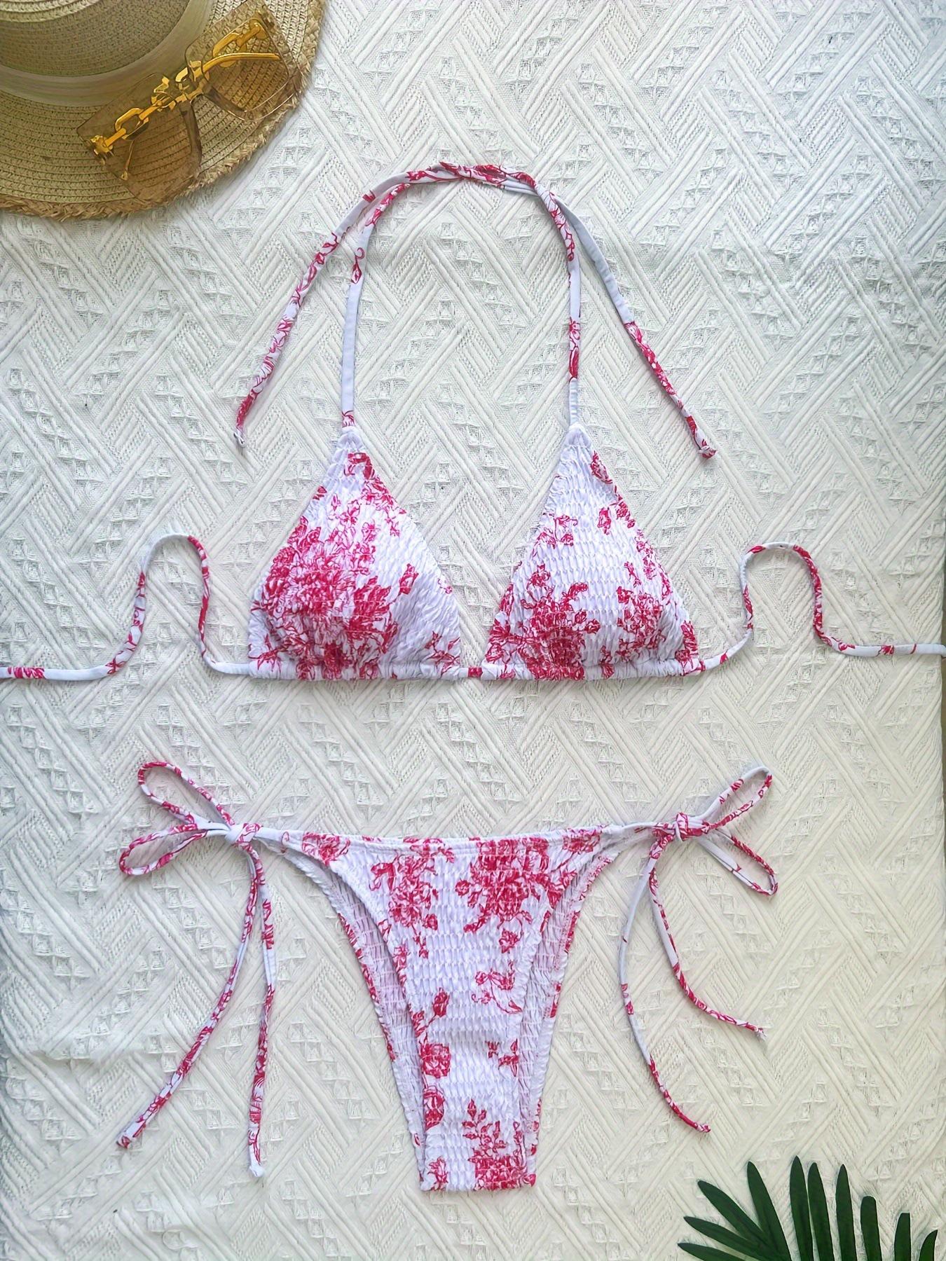 

2024 Европейский и американский принт Треугольная чашка Сексуальный купальник бикини Medium цветочные печати