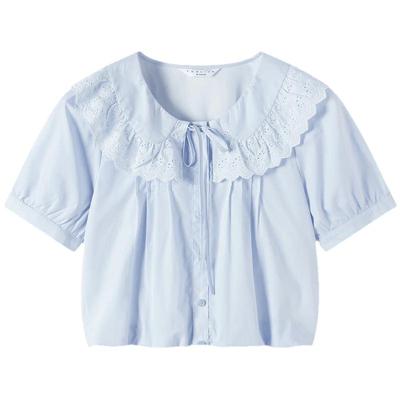 TonLion Women's Lace Collar Short Sleeve Shirt