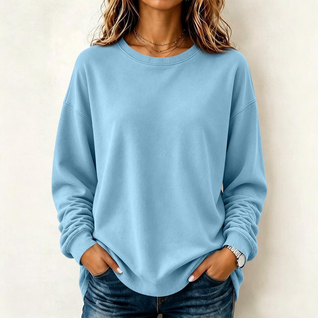 Maglione camicetta casual da donna a maniche lunghe tinta unita con scollo rotondo