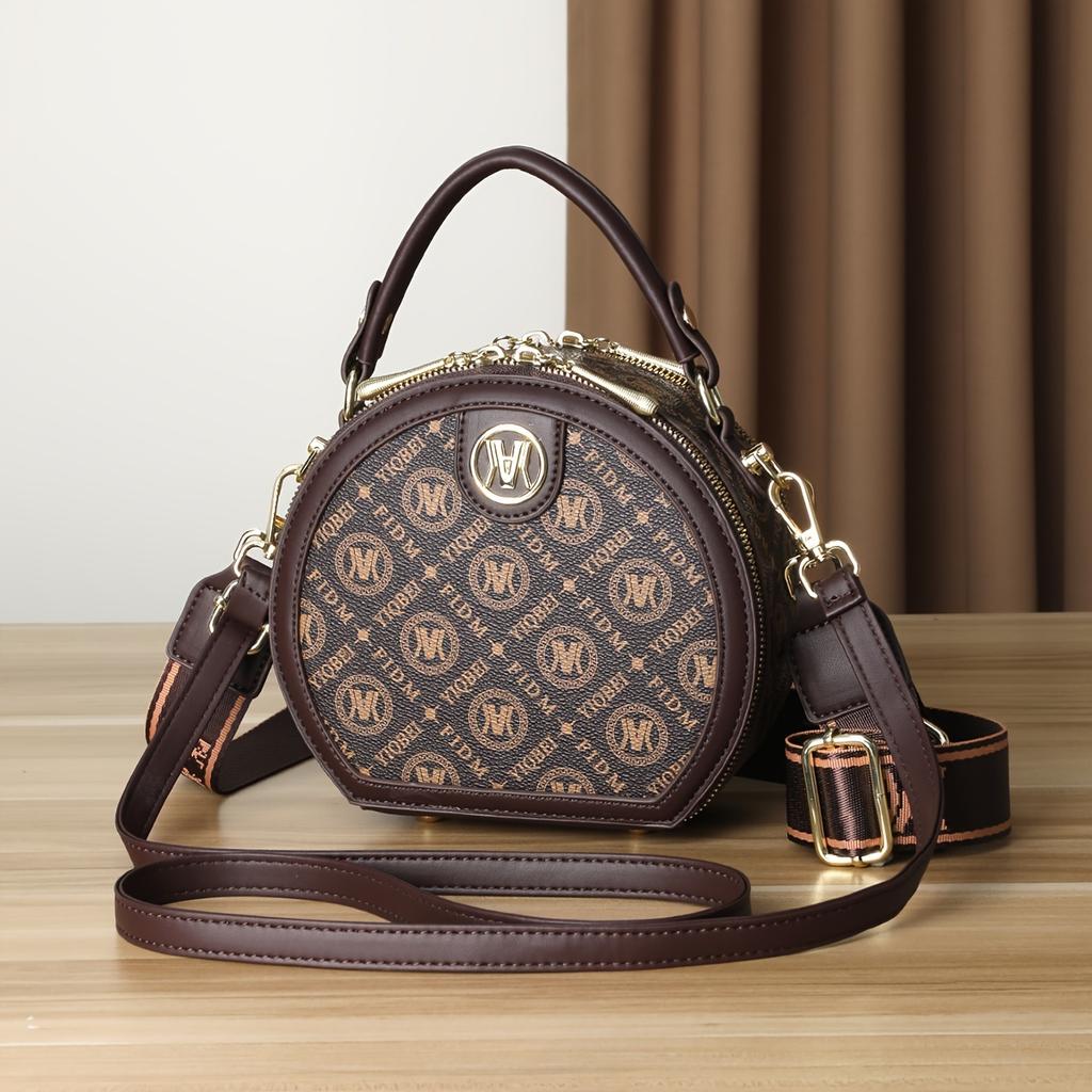 Mini-Umhängetasche im Vintage-Stil, runde Retro-Schultertasche, modische Handtasche und Geldbörse für Damen