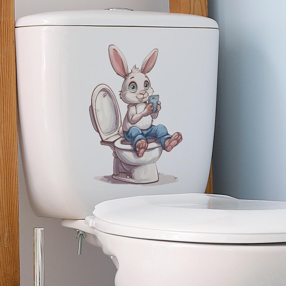 Funny Bunny Goes To The Toilet Toilet Stick Bathroom Bathroom Home Decoration Stickers