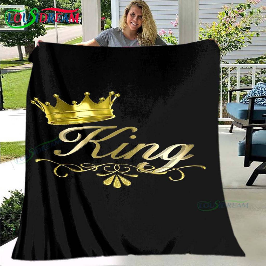 Heet Patroon KONING en KONINGIN Patroon Deken Flanellen Dunne Deken Draagbare Huis Reizen Kantoor Lunchpauze Deken Verjaardagscadeau